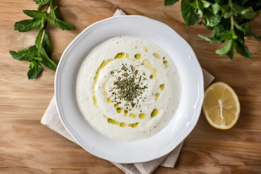 Фото готового рецепта Йогуртовый суп с мятой