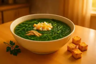 Превью рецепта Куриный суп со шпинатом и черемшой