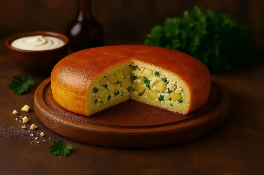 Фото готового рецепта Пирог заливной с картофелем и сыром