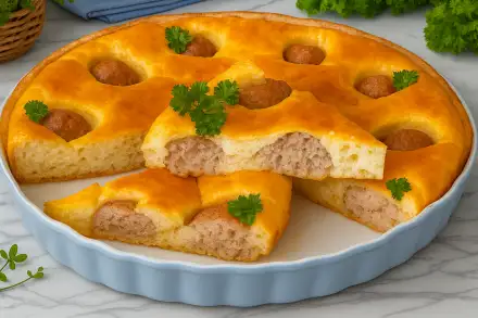 Фото Заливной пирог с мясными фрикадельками