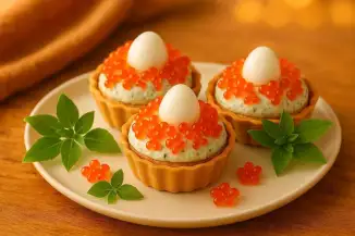 Превью рецепта Тарталетки с горбушей, творожным сыром и икрой