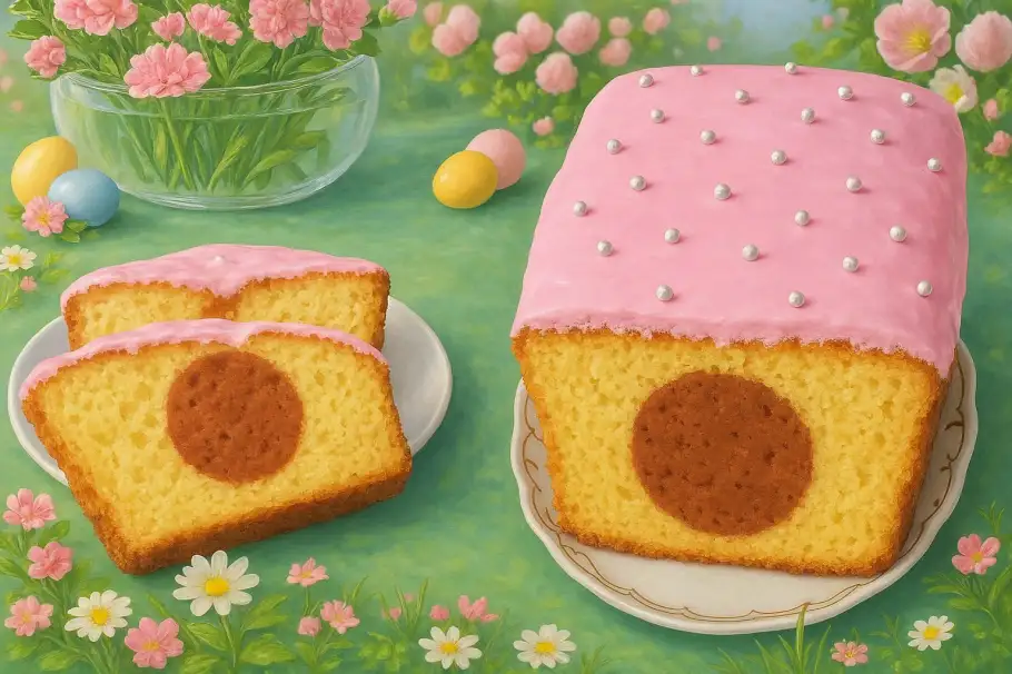 Фото готового рецепта "Пасхальное чудо" – праздничный двухслойный кекс с сюрпризом