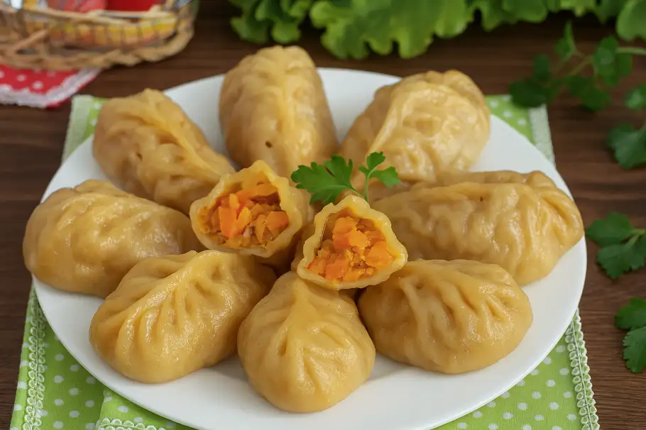 Фото готового рецепта Ароматные манты с мясом и тыквой в нежном тесте