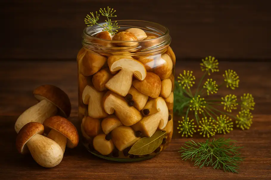 Фото готового рецепта Ароматные белые грибы в пряном маринаде