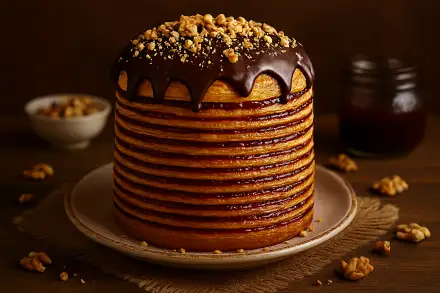 Фото Слоёный кулич с джемом и орехами