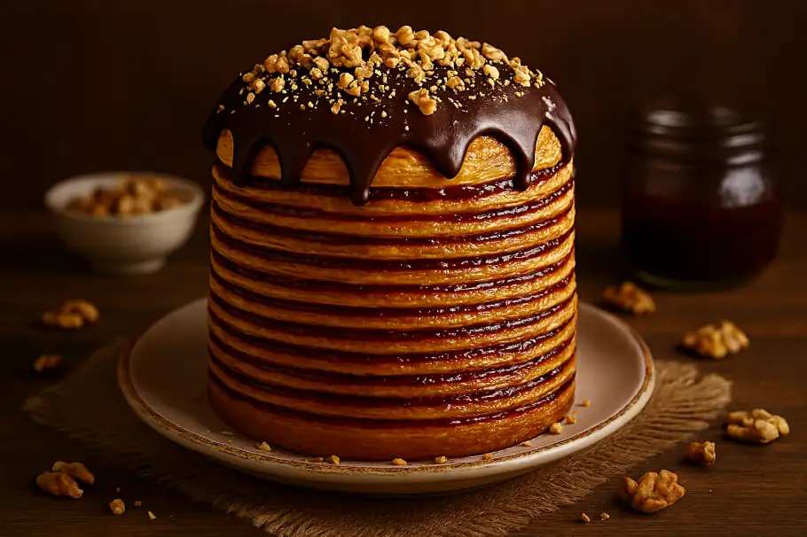 Фото готового рецепта Слоёный кулич с джемом и орехами