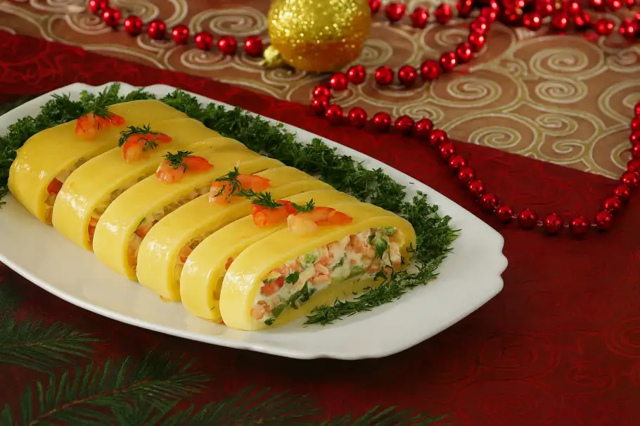 Фото готового рецепта Сырный рулет с креветками