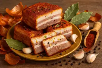 Превью рецепта Сало в луковой шелухе горячим способом