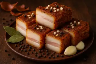 Превью рецепта Сало в луковой шелухе холодным способом