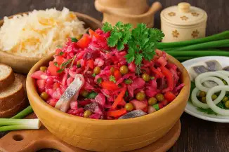 Превью рецепта Салат с сельдью и квашеной капустой