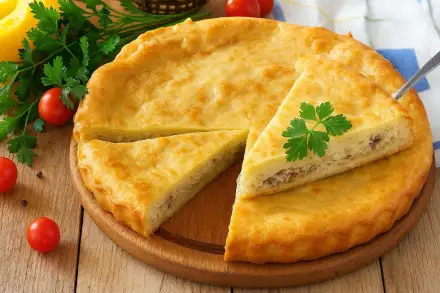 Фото Заливной капустный пирог с сайрой и сыром