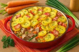 Превью рецепта Свинина с овощами под картошечкой