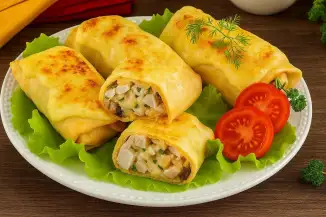Превью рецепта Яичные блинчики с курицей и грибами