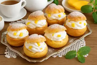Превью рецепта Профитроли с персиками и творожным кремом
