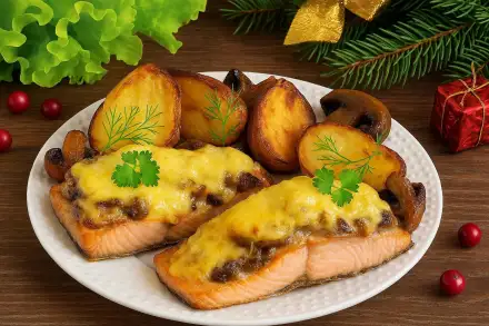 Фото Рыбка с грибами и сыром