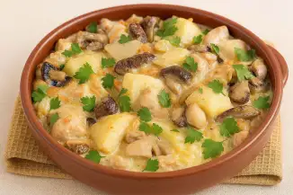Превью рецепта Курица с картофелем и грибами в сливочном соусе