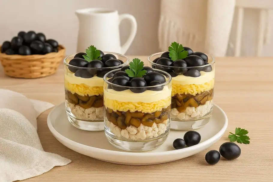 Фото готового рецепта Салат с курицей, виноградом и грибами