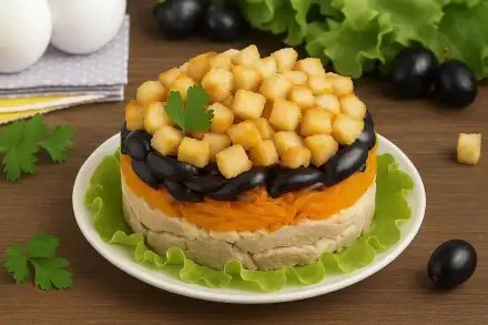 Фото Салат с мясом, виноградом и сухариками