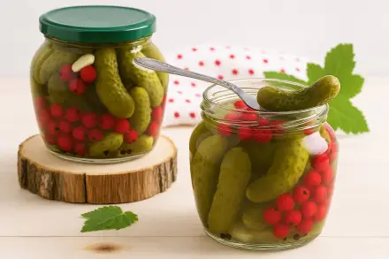 Фото Маринованные огурцы с красной смородиной