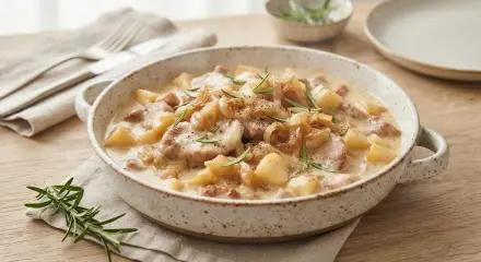 Фото Мясо с яблоками в сливках