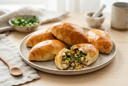 Фото Пирожки с сыром тофу, зеленью и чесноком