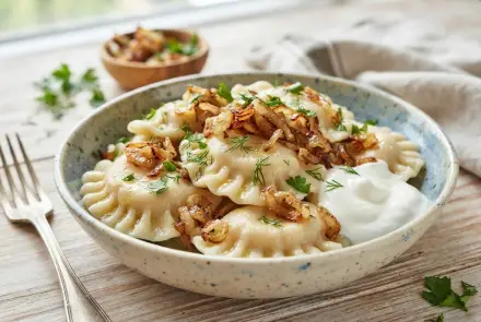 Фото Вареники с картошкой и жареным луком