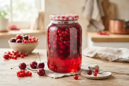 Фото Компот из вишни и красной смородины