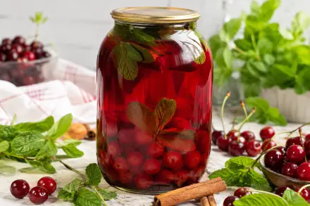 Фото Компот из вишни с мятой и корицей