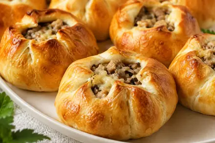 Фото Мешочки с курицей и грибами