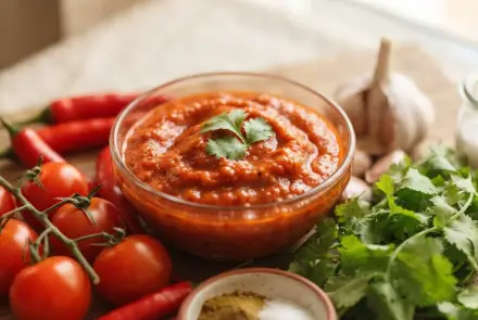 Фото Кавказская аджика острая с помидорами и кинзой
