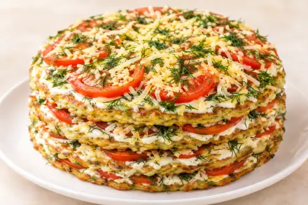 Фото Торт из кабачков с помидорами