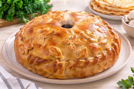 Фото Курник с грибами, курицей и рисом