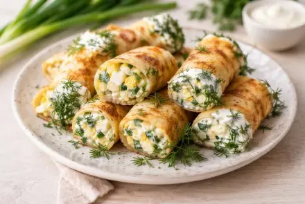 Фото Блинчики с луком и яйцом