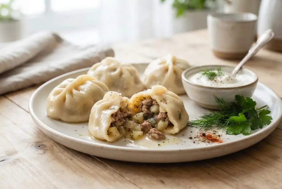 Фото готового рецепта Манты с мясом и картошкой - сочные и ароматные