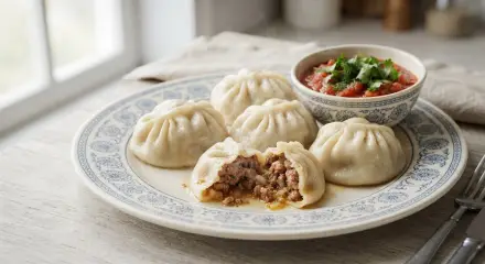 Фото Сочные манты с мясом и луком по-узбекски