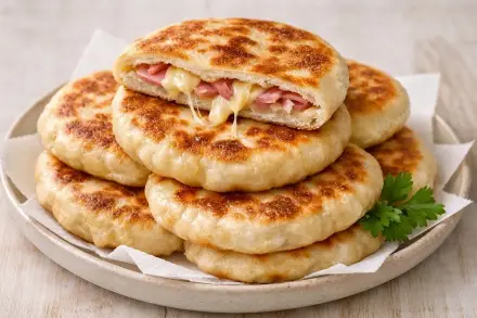 Фото Лепёшки с сыром и ветчиной на кефире