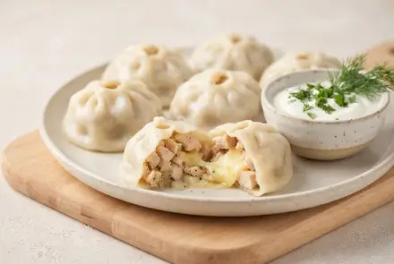 Фото Манты с курицей и сыром