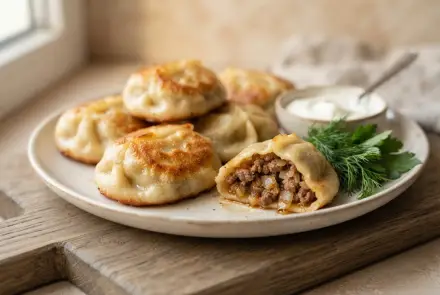 Фото Манты на сковороде с говядиной и луком