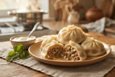 Фото Домашние манты с мясом и капустой