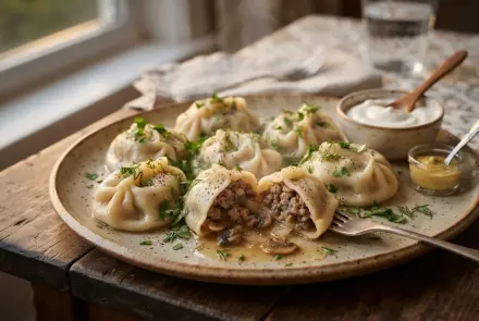 Фото Вкусные манты с говядиной и грибами