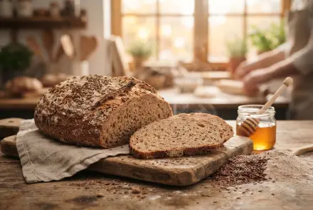 Фото Цельнозерновой хлеб в духовке с медом и семенами льна