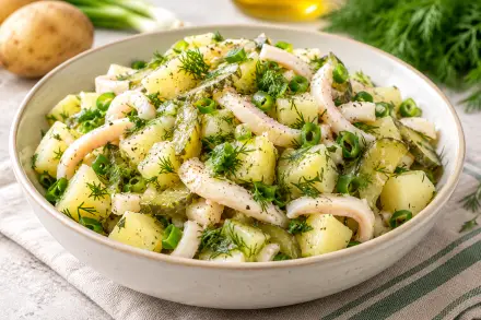 Фото Салат с консервированными кальмарами и солёными огурцами