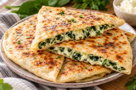 Фото Турецкие лепешки Гёзлеме с сыром и зеленью