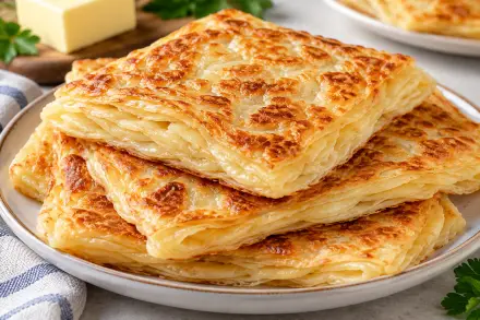 Фото Слоёные лепёшки с маслом на сковороде
