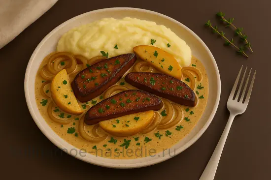 Печень по-гусарски с яблоками и сливочным соусом - шаг 7 (изображение)