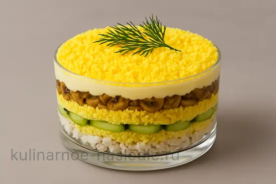 Слоёный салат «Нежность» с курицей и шампиньонами - шаг 6 (изображение)