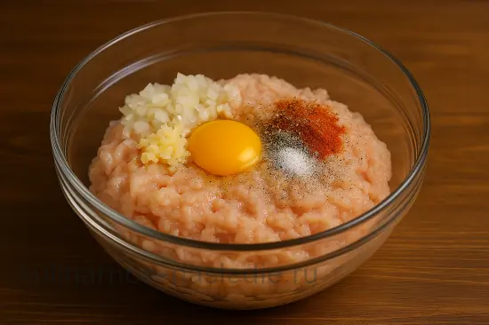 Сочные куриные котлеты с сыром и чесноком в духовке - шаг 2 (изображение)