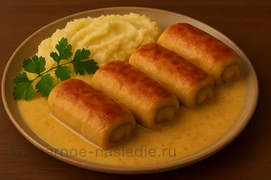 Куриные рулетики с грибами и сыром в сливочном соусе - шаг 10 (изображение)