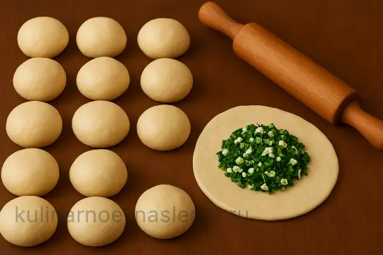 Пирожки с адыгейским сыром и зеленью - шаг 5 (изображение)