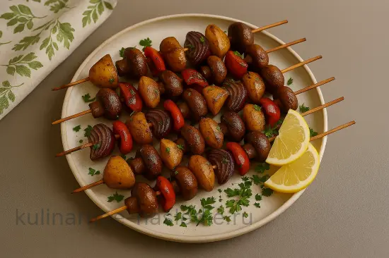 Шашлычки из картофеля и грибами запеченные в духовке на шпажках - шаг 9 (изображение)